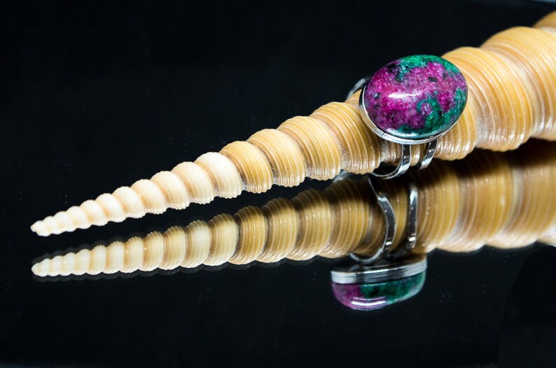 Stainless steel with Ruby Fuchsite stone ring