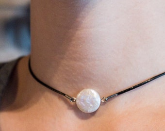 pearl and leather necklace