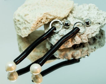 Black coral earrings and white pearl