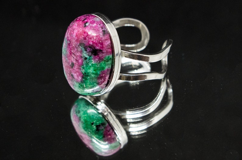 Stainless steel with Ruby Fuchsite stone ring