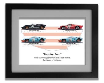 Ford GT40, 24 Hours of LeMans, Ford GT poster, Ford v Ferrari, digital download, LeMans 1966 poster printable art, sports car art, for him