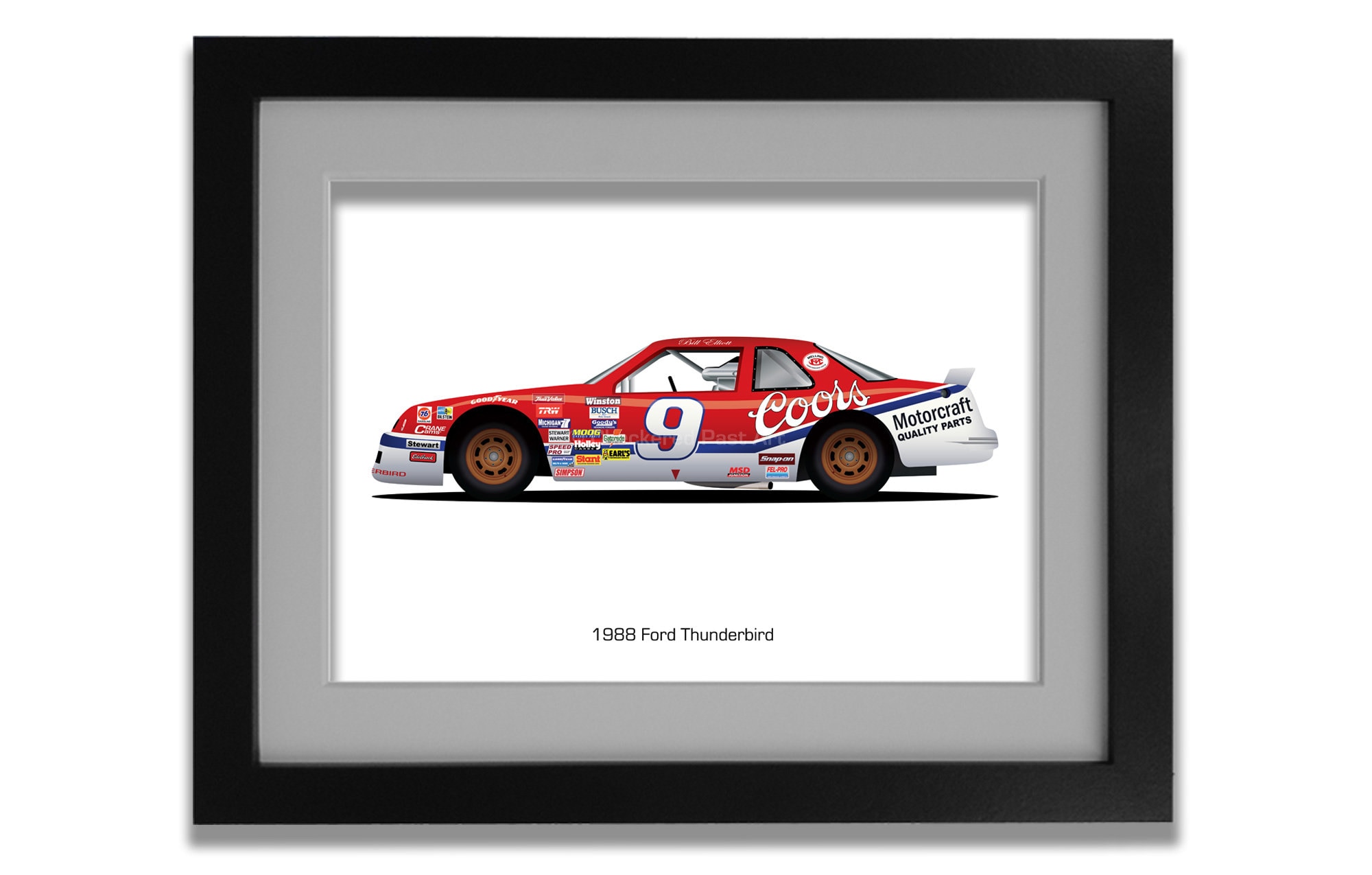 Bill Elliott 1988 Ford Thunderbird, race car art, wall art, digital download, garage decor, man cave art, nascar, kid's room, for him
