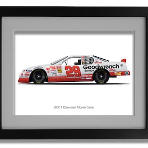 Voiture gagnante de Kevin Harvick 2001 Atlanta, oeuvre d&#39;art imprimable, téléchargement numérique, décoration de maison et de bureau, affiche NASCAR, art mural vintage, garage, homme des cavernes