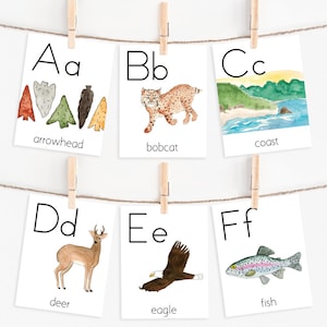 Tarjetas didácticas del alfabeto de Oregón, material imprimible para la educación en el hogar, estudio de la naturaleza, artes del lenguaje