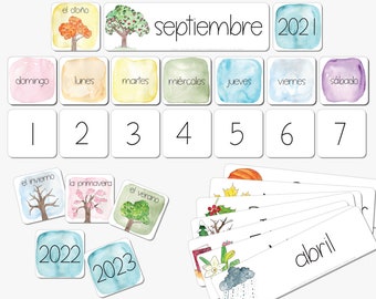 SPAANSE klaskalender, thuisschoolkalender, afdrukbare ochtendtijd