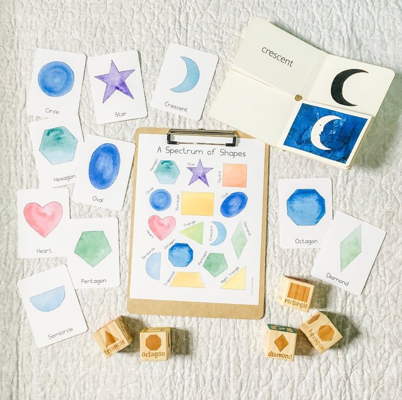 Watercolor Shapes Poster and 3 Part Cards Homeschool Montessori Early ...