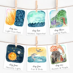 Days of Creation: Scripture Story Cards, Christian Religious Bible Flashcard Printables