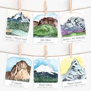 Mountains of the World | Watercolor Flashcards, Art Prints and Handwriting Pages