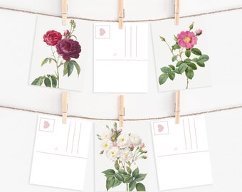 Cartões Postais Rosa Vintage | Dia dos Namorados para imprimir