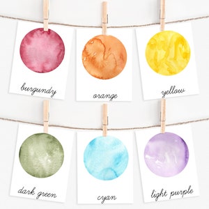 Tarjetas de colores de 3 partes para educación en el hogar Montessori, aprendizaje de los primeros años, plan de estudios imprimible