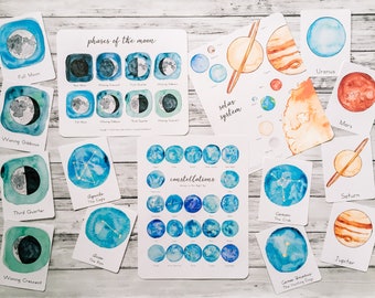 Outer Space Collection | Planets Moon Phases Constellations Homeschool Montessori Printables