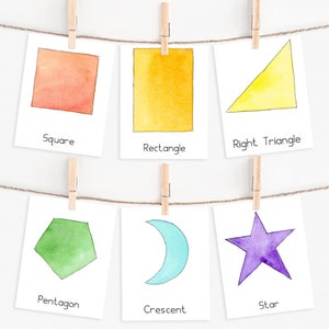 Aquarell Formen Poster und 3 Teilige Karten Homeschool Montessori Frühe Jahre Printable