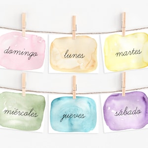 Tarjetas didácticas de los días de la semana en ESPAÑOL