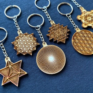 Sacred Geometry Key Chains, Sacred Geometry Key Ring, Flower of Life, Metatron's Cube, Merkaba, Sri Yantra, Keychains, Custom, Geometric