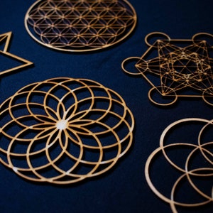 Sacred Geometry Ornament Set, Seed of Life, Flower of Life, Merkaba, Torus, Metatron's Cube, Geometric Christmas Ornaments