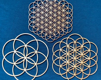Sacred Geometry Wall Art, Set of 3, Flower of Life Wall Hanging, Seed of Life, Evolution of Flower of Life Art, Wood Wall Hanging, Geometric