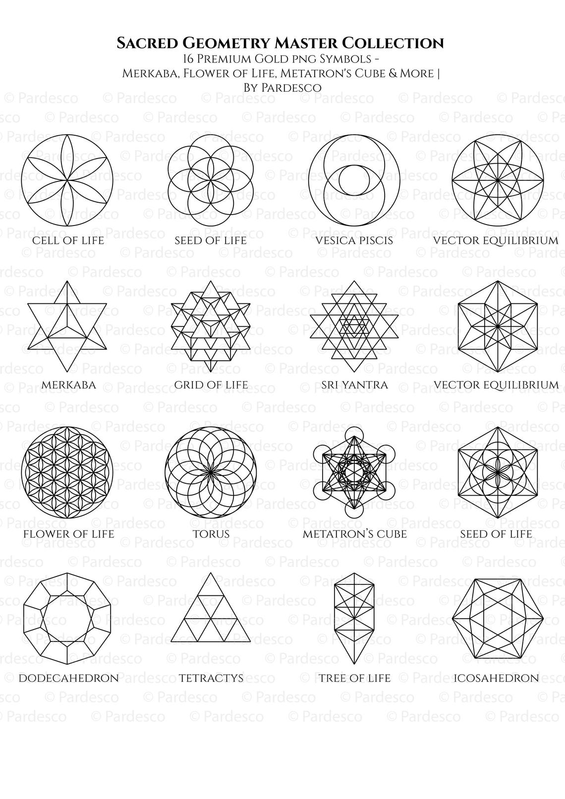 Sacred Geometry Gold PNG Pack | Metatron's Cube, Flower of Life Symbols ...