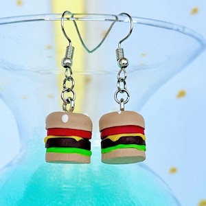 Handmade Cheeseburger Earrings: Polymer Clay Mini Food Jewelry