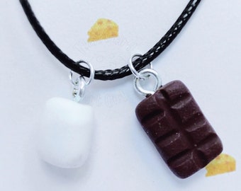 Marshmallow and Chocolate Bar Necklace, Clay Charm, Campfire Snack, Toasted, S'mores, Chocolate, Chocolate Bar, Candy Necklace, Candy, Sweet