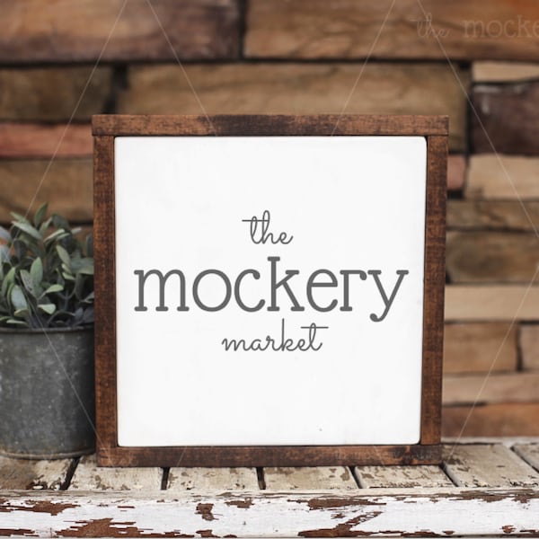 Framed wood sign mock up porch | instant download | flat lay | product photography | farmhouse style | boxwood | galvanized square bench