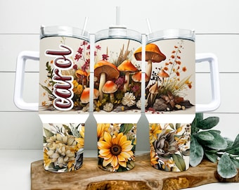 40 ounce mushroom and wildflower tumbler wih the option to personalize