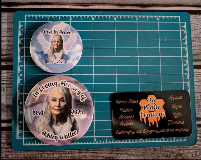 Custom memorial pin back buttons