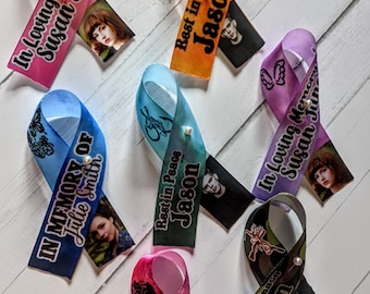 Custom Memorial ribbons/Awareness ribbons with pearlized pin 1 dozen or more completely customizable