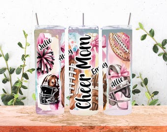 Pink Girly Cheer Mom Tumbler with option to add names