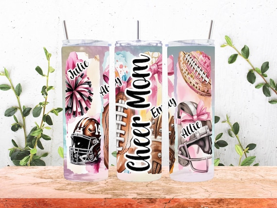Pink Girly Cheer Mom Tumbler with option to add names