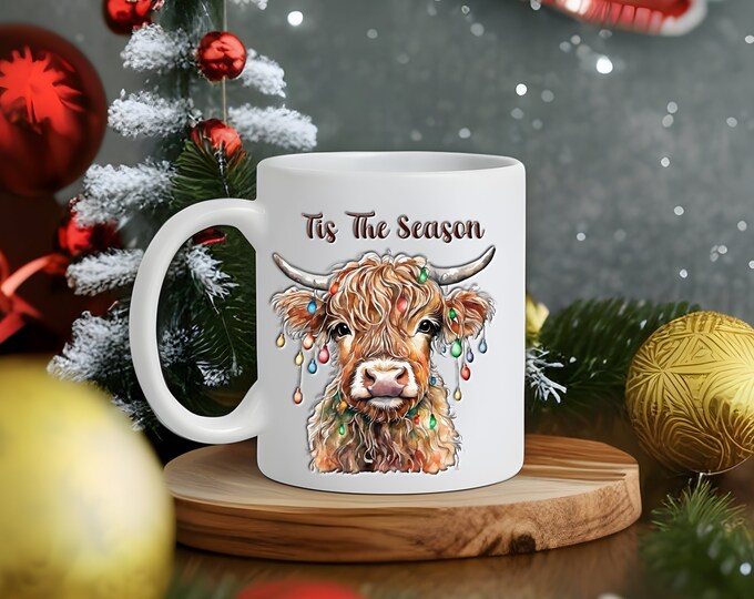 Tis the season higland cow 16 ounce coffee mug