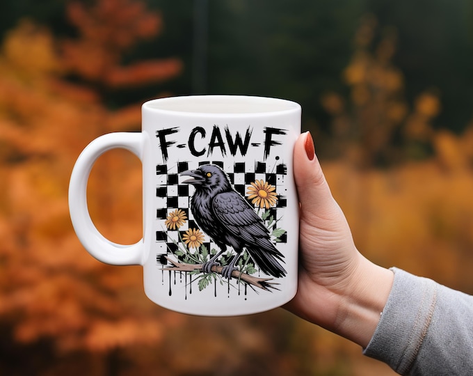 FCAWF F off coffee mug ceramic with crow and flowers option to personalize
