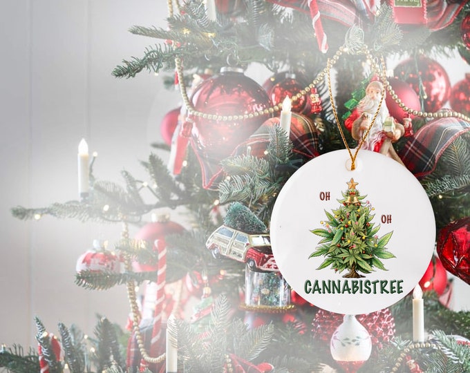 Oh Canabis Tree Ceramic  Christmas Ornament