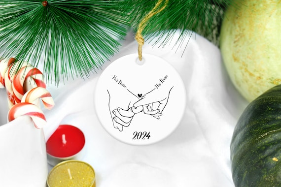 Holding hands ornament for couples with his and hers names and year option to put special message on back or even a picture