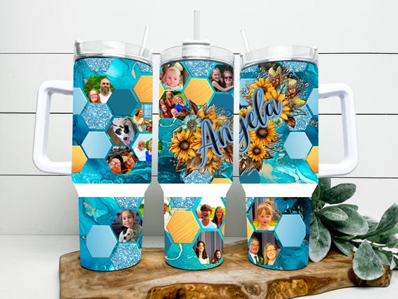 Blue Honey Comb Flower Custom Picture Tumbler  with Name 20/30/40 ounce