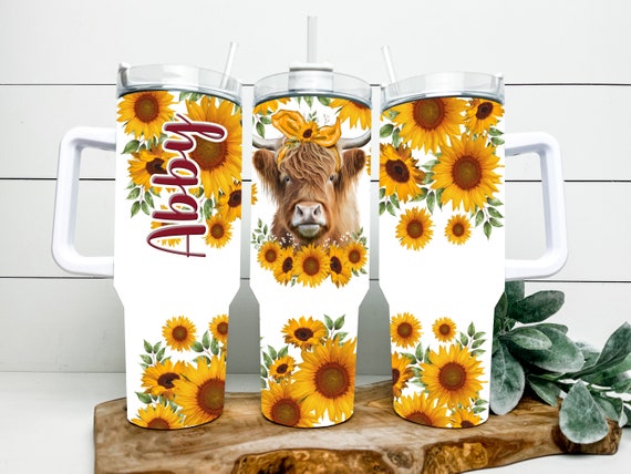 Sunflower highland cow 40 ounce tumbler with the option to personalize