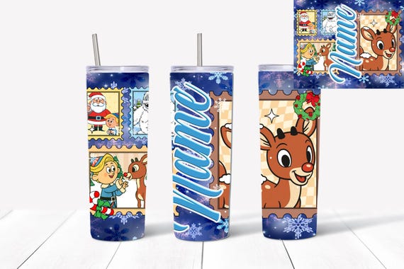 Rudolph stamp Tumbler with snowflake background