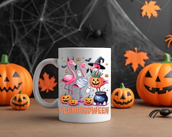 Flamingoween halloween coffee and tea mug