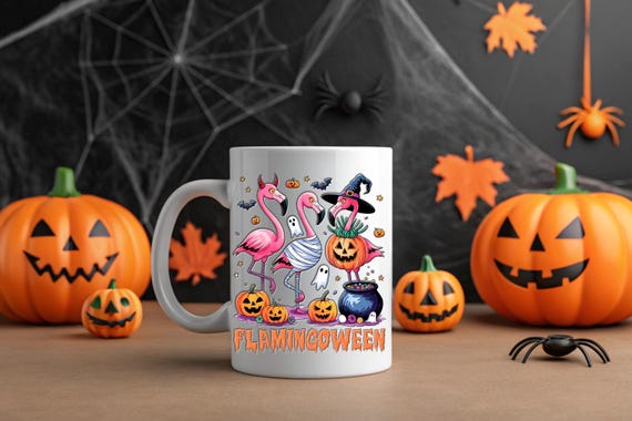 Flamingoween halloween coffee and tea mug