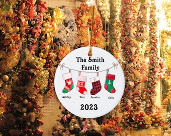 Customized Family Stocking Ceramic Ornament