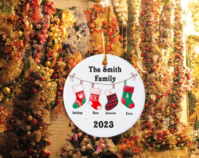 Customized Family Stocking Ceramic Ornament