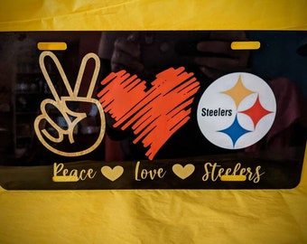 Peace love steelers license plate