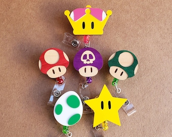 Mario Themed Retractable Badge ID Holder with Clip