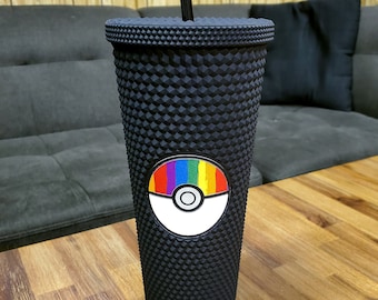 Rainbow Pride Pokeball 24oz Black Studded Tumbler Cup