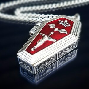 Red coffin locket necklace, Gothic jewelry