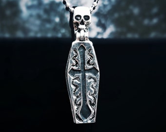Coffin and Skeleton Pendant, Gothic Jewelry, Coffin Necklace, Coffin Pendant