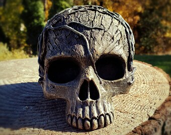 Tree spirit skull, Gothic decor, nature carved human skull