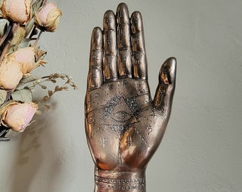 Bronze Hamsa Palmistry Hand, Protection and Good luck Statue