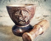 Wooden Pentagram Mortar and Pestle, Pentacle, Herb Grinder, Occult, Wicca, Witch