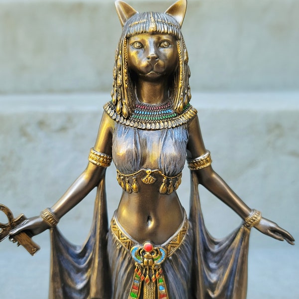 Egyptian cat Goddess statue, bronze Bastet, Egyptian decor