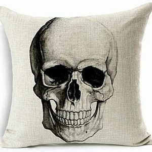 Black and white skull pillow case, Gothic decor, skull decor